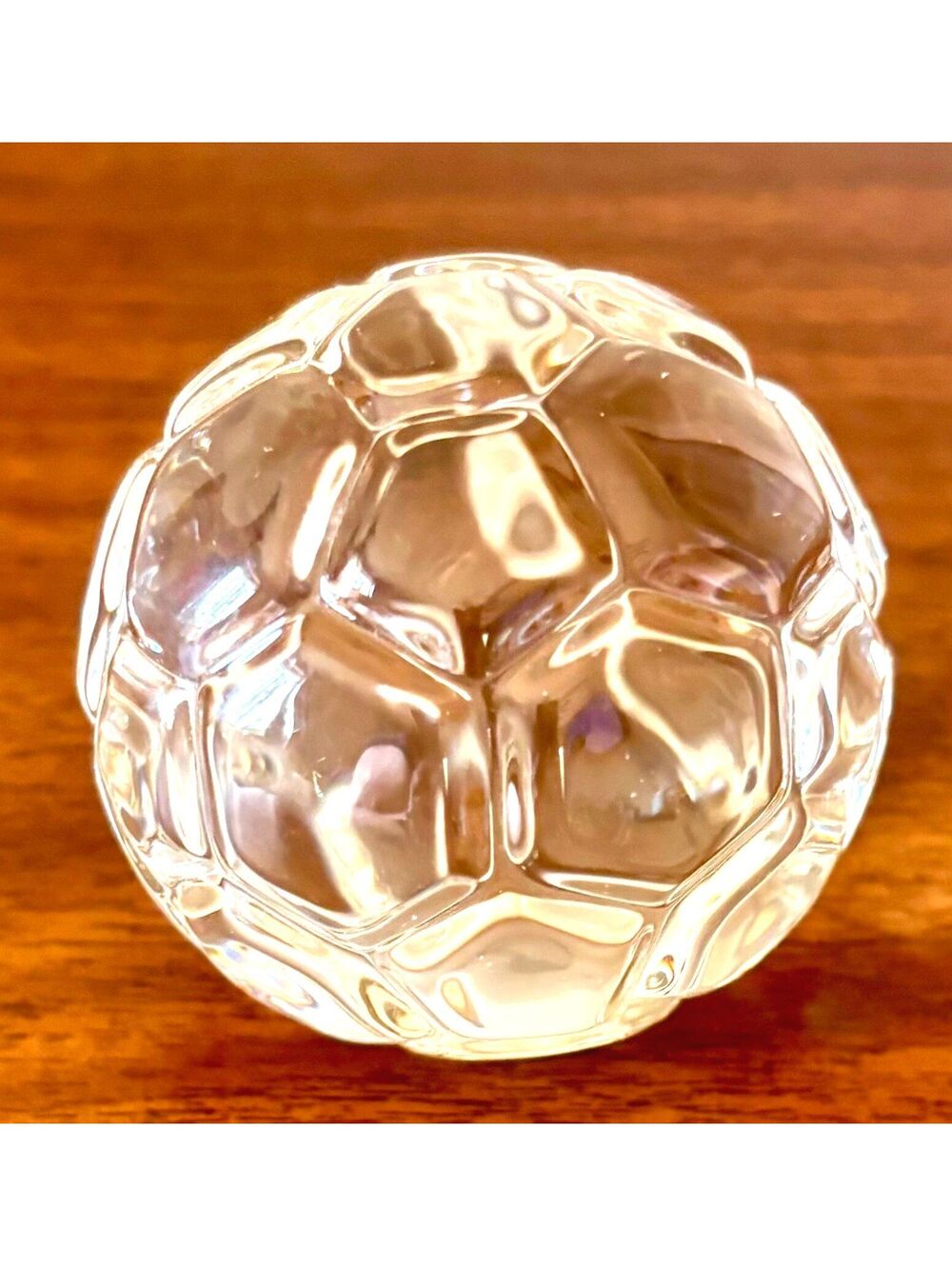 Vintage Clear Crystal Soccer Ball Paperweight Geometric Sports Desk Decor